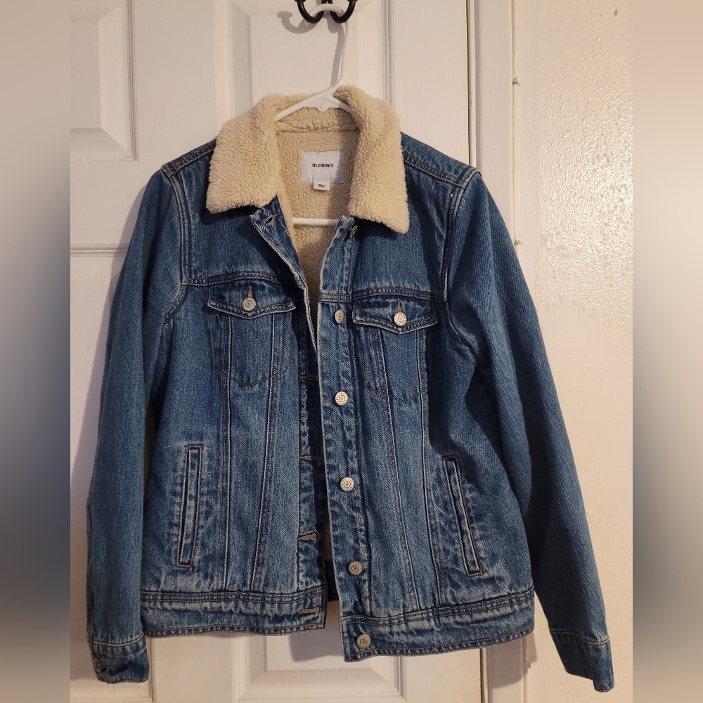 Old Navy Blue Denim Jacket with Cream Sherpa Lining